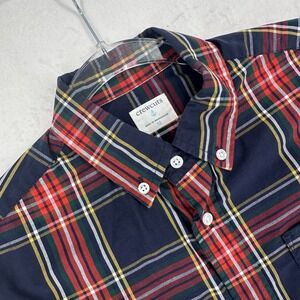Crewcuts J Crew Button Down Shirt Boys Size 12 Navy Blue Plaid Long Sleeve